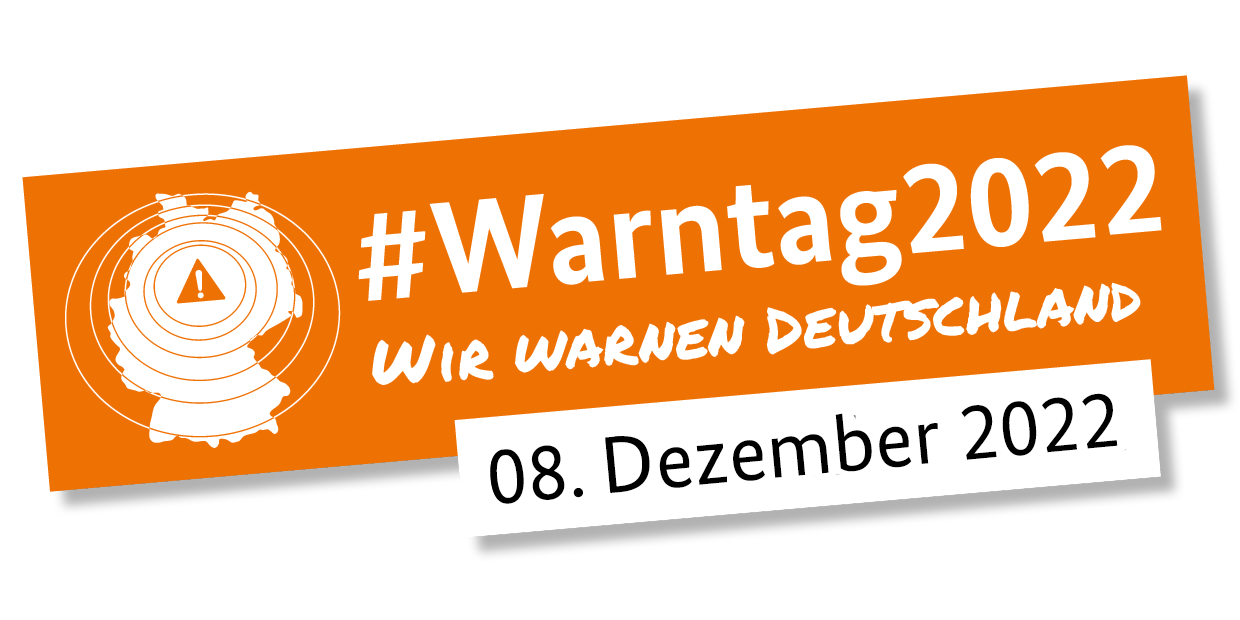 Das Logo zum Warntag 2022 mit der Aufschrift Wir warnen Deutschland - 8. Dezember 2022.