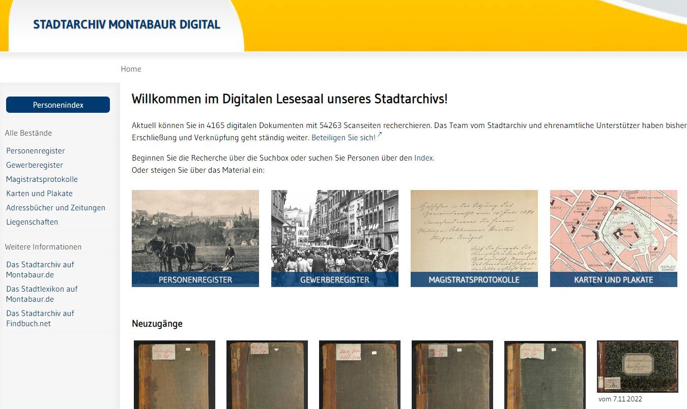 Die Startseite des Digitalen Stadtarchivs.