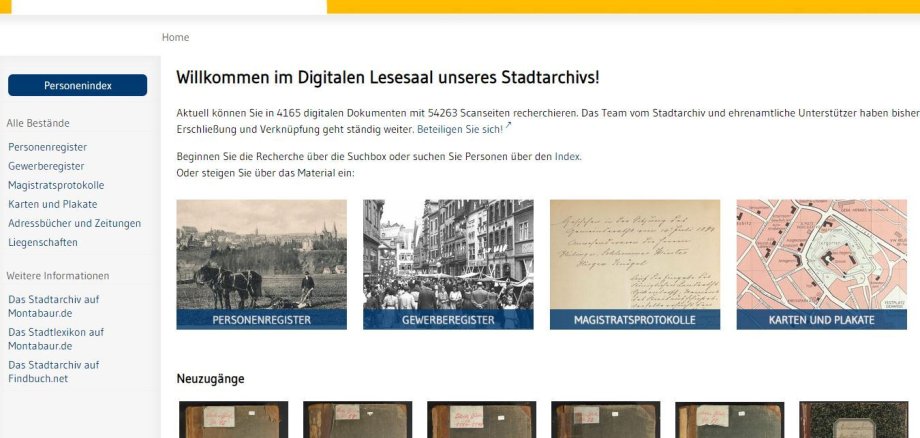 Die Startseite des Digitalen Stadtarchivs.