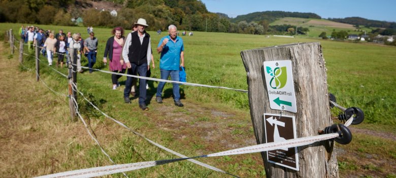 Eine Gruppe Wanderer auf dem neuen GelbACHTrail.
