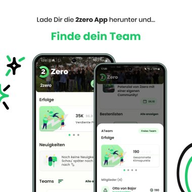 Der Aufruf, sich an den Earth Weeks zu beteiligen und die 2zero App herunterzuladen.