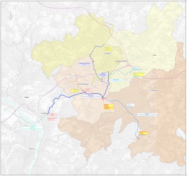 Eine Karte mit dem Verlauf der künftigen Wasserleitung.