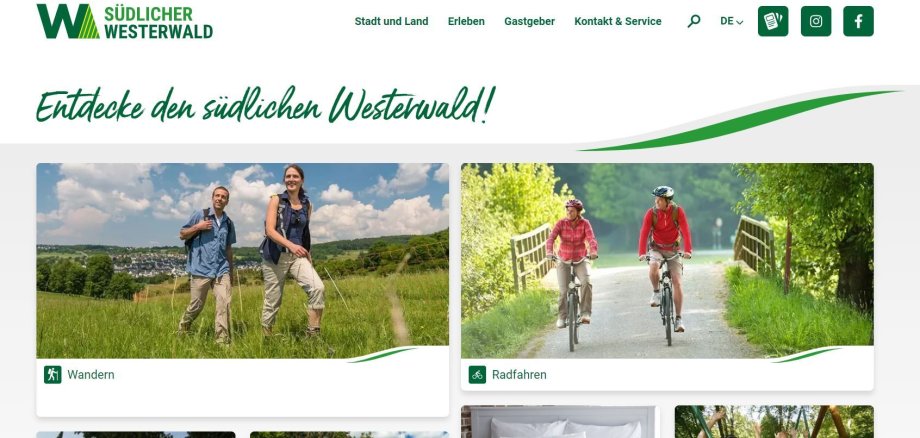 Die Startseite der neugestalteten Homepage südlicher Westerwald.