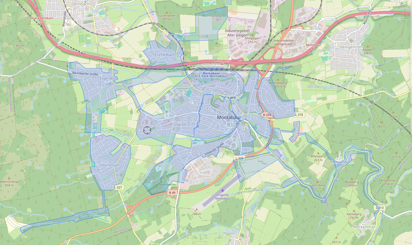 Die Karte zeiugt das Gebiet des Glasfaserausbaus.