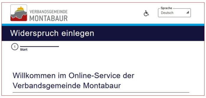 Bild zeigt Webseite zur Einreichung Online-Widerspruch