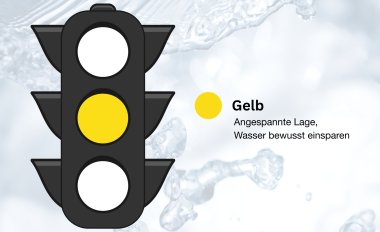Wasserampel steht auf Gelb – angespannte Versorgungslage. Bitte Wasser sparsam nutzen.
