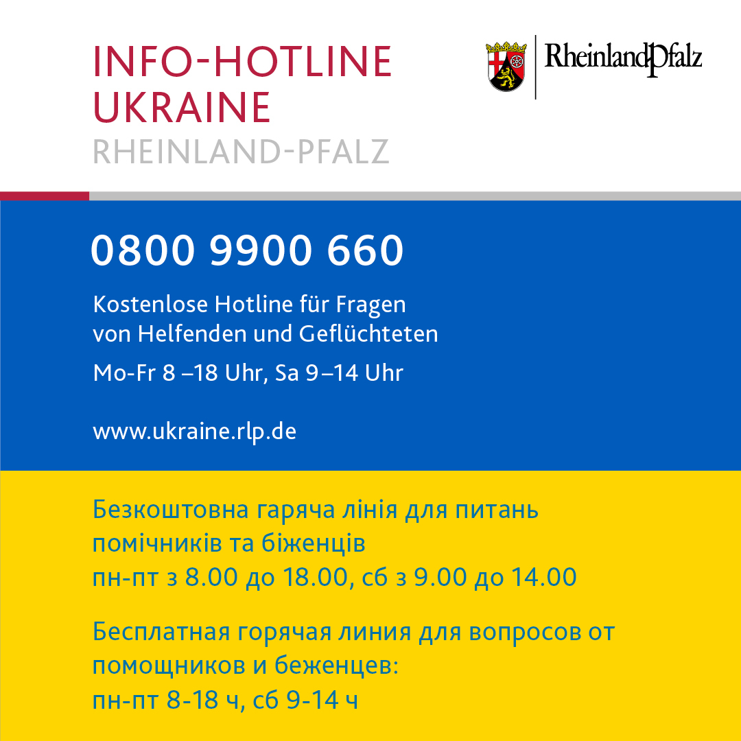 Die Info-Hotline der Ukraine-Hilfe Rheinland-Pfalz.